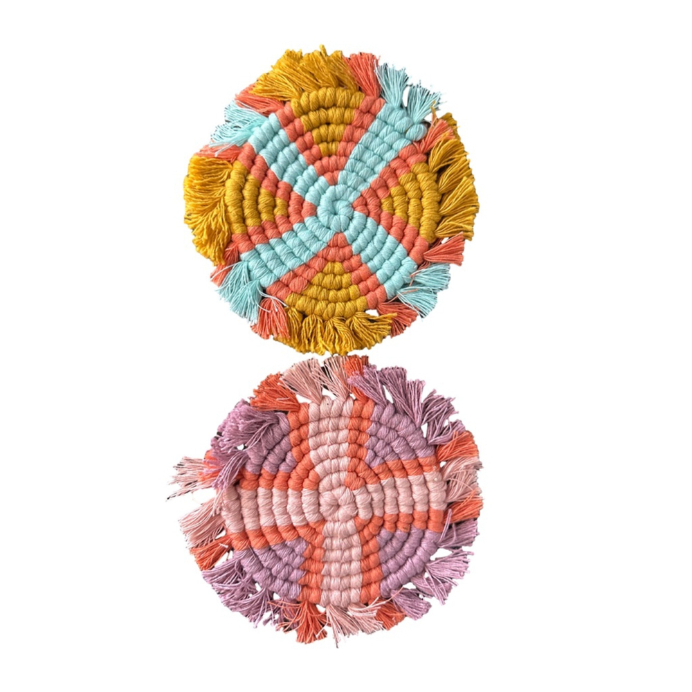 Macramé Coasters Set of 2 Multi-color - Picture 1 of 3